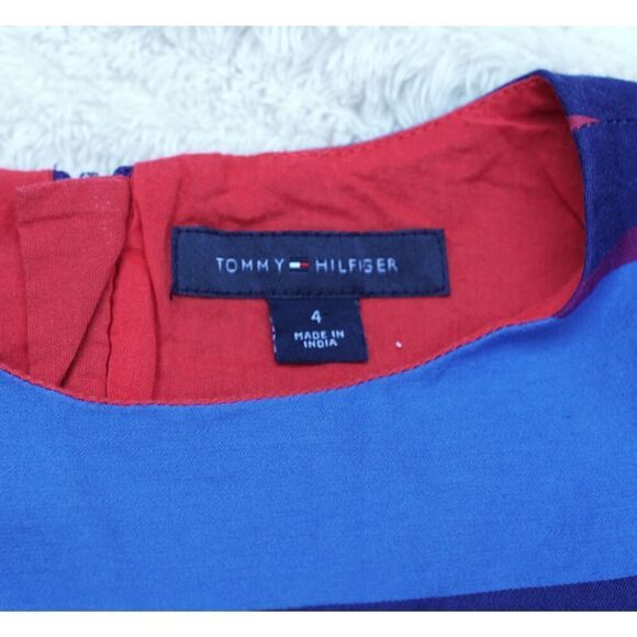 Tommy Hilfiger Girls Red Blue Striped Tulle Dress - Picture 5 of 6